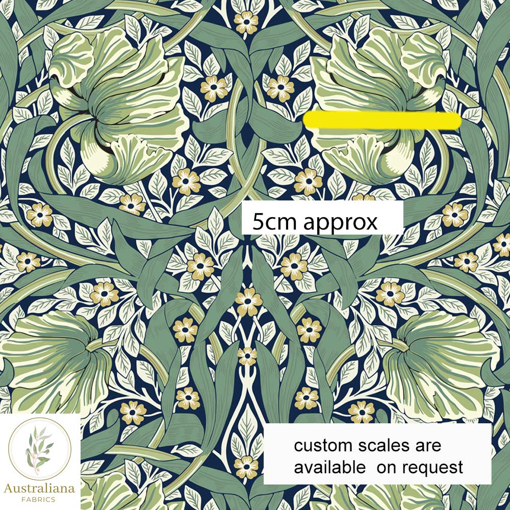 Australiana Fabrics Fabric 1 metre / Cotton Sateen / medium William Morris Pimpernel Vintage Green