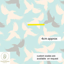 Load image into Gallery viewer, Australiana Fabrics Fabric 1 Metre / Cotton Sateen / small Bird Swoop Silhouette in Blue

