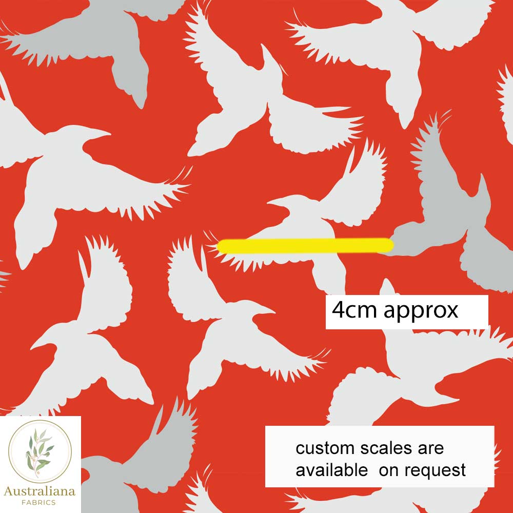 Australiana Fabrics Fabric 1 Metre / Cotton Sateen / small Bird Swoop Silhouette in Red