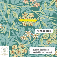 将图片加载到图库查看器，Australiana Fabrics Fabric 1 metre / Cotton Sateen / small William Morris Jasmine Sage &amp; Honey Vibrant
