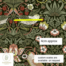 将图片加载到图库查看器，Australiana Fabrics Fabric 1 metre / Cotton Sateen / Small William Morris Strawberry Thief ~ Sage Green

