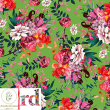 将图片加载到图库查看器，Australiana Fabrics Fabric 1 metre / Green / Cotton Sateen Bed of Roses by Rathenart
