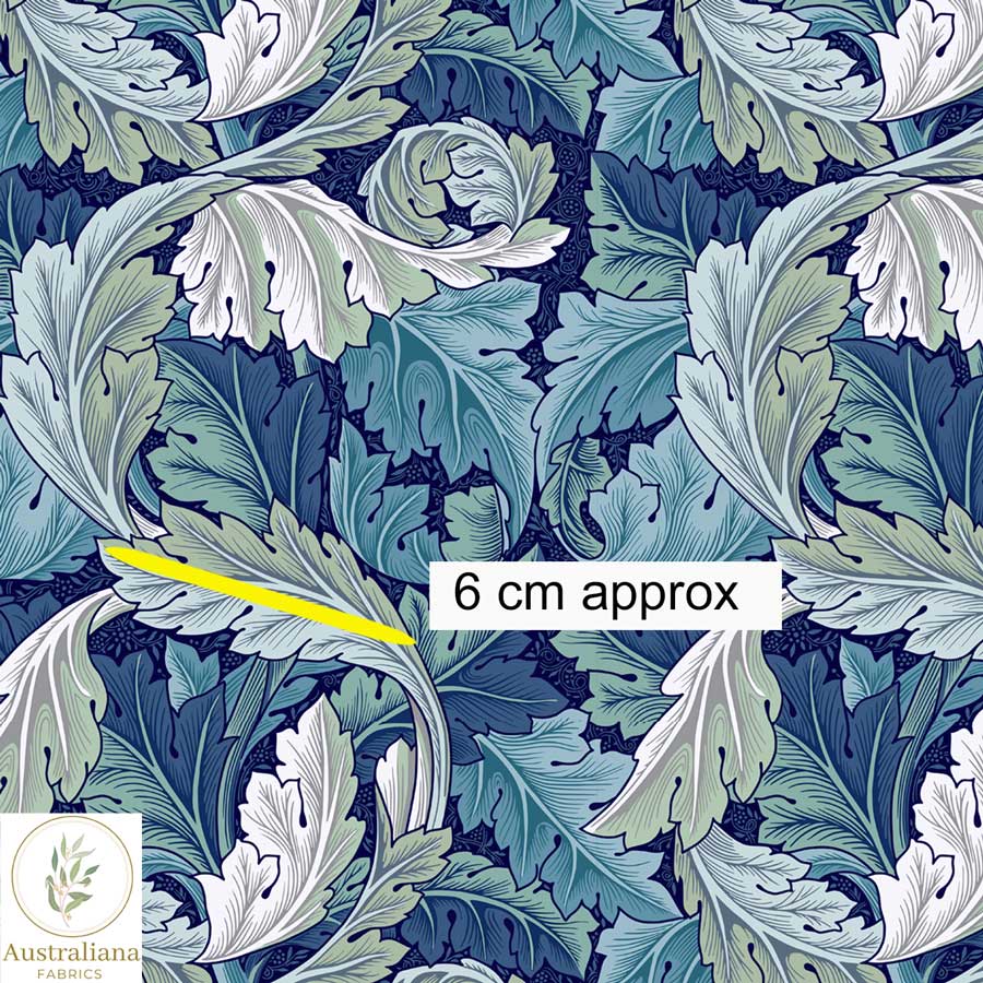 Australiana Fabrics Fabric 1 metre / Linen Cotton Blend for Curtains & Interiors / Medium William Morris Acanthus Leaves Blue Drapery