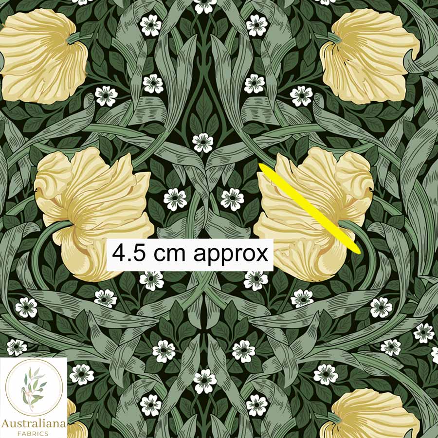 Australiana Fabrics Fabric 1 metre / Linen/Cotton Blend for curtains & interiors / medium William Morris Pimpernel Honey & Sage Drapery