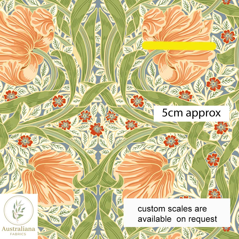 Australiana Fabrics Fabric 1 metre / Linen/Cotton Blend for curtains & interiors / medium William Morris Pimpernel Tea Party Drapery