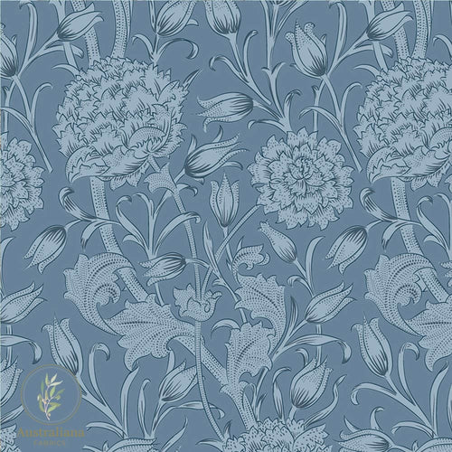 Australiana Fabrics Fabric 1 metre / Linen/Cotton Blend for curtains & interiors William Morris Wild Tulips Blue Drapery