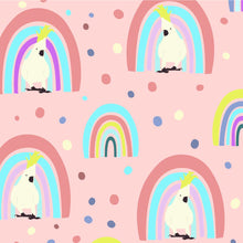 Load image into Gallery viewer, Australiana Fabrics Fabric 1 Metre / Pink / Premium woven cotton sateen 150gsm Cockatoo and Rainbow Fabric
