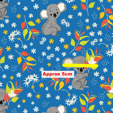 Load image into Gallery viewer, Australiana Fabrics Fabric 1 Metre / Premium woven 100% cotton sateen 150gsm Koala calypso Fabric on Blue~ Australian made
