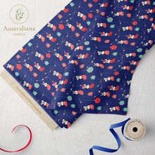 Load image into Gallery viewer, Australiana Fabrics Fabric 1 Metre / Premium woven 100% cotton sateen 150gsm Koala &amp; Kangaroo Christmas Stockings Fabric blue
