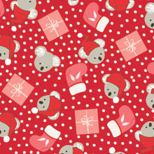Load image into Gallery viewer, Australiana Fabrics Fabric 1 metre / Premium woven 100% cotton sateen 150gsm Koalas Christmas Presents Red
