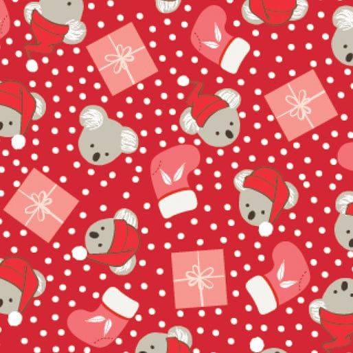 Australiana Fabrics Fabric 1 metre / Premium woven 100% cotton sateen 150gsm Koalas Christmas Presents Red