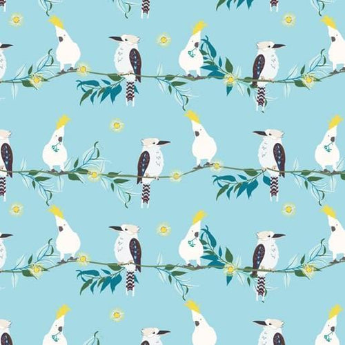 Australiana Fabrics Fabric 1 Metre / Premium woven 100% cotton sateen 150gsm Kookaburra and Cockatoo fabric