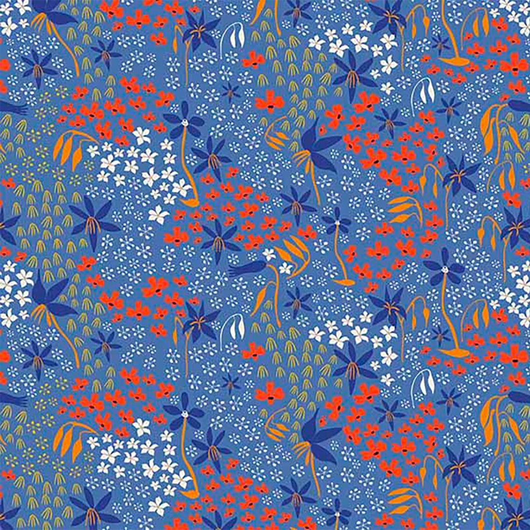 Australiana Fabrics Fabric 1 Metre / Premium woven cotton sateen 150gsm Aussie Flower Story Fabric Blue