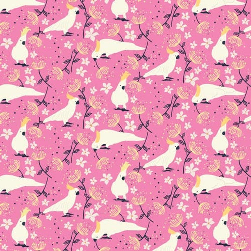 Australiana Fabrics Fabric 1 Metre / Premium woven cotton sateen 150gsm Cockatoo fabric Pink