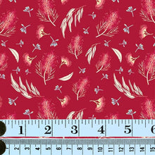 Load image into Gallery viewer, Australiana Fabrics Fabric 1 Metre / Premium woven cotton sateen 150gsm Grevillea &amp; Gumnuts on Red
