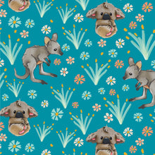 将图片加载到图库查看器，Australiana Fabrics Fabric 1 Metre / Premium woven cotton sateen 150gsm Joey Koala Garden Fabric Blue
