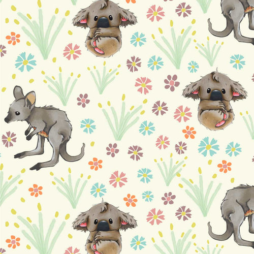 Australiana Fabrics Fabric 1 Metre / Premium woven cotton sateen 150gsm Joey Koala Garden Fabric Cream