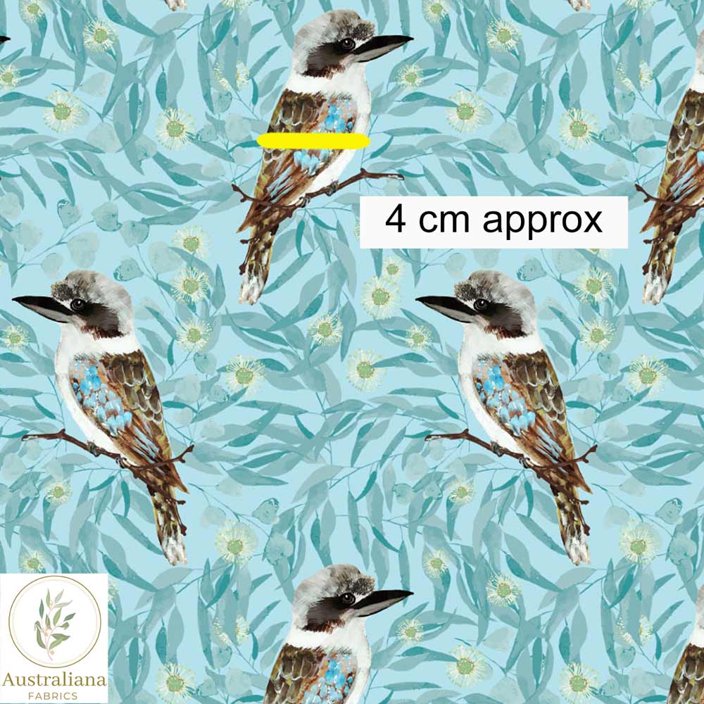 Australiana Fabrics Fabric 1 Metre / Premium woven cotton sateen 150gsm Kookaburras Fabric Blue