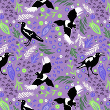 Load image into Gallery viewer, Australiana Fabrics Fabric 1 Metre / Premium woven cotton sateen 150gsm Magpie Folk Story Fabric Lavender

