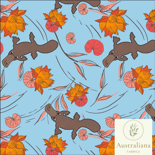 Australiana Fabrics Fabric 1 Metre / Premium woven cotton sateen 150gsm Platypus Fabric Blue