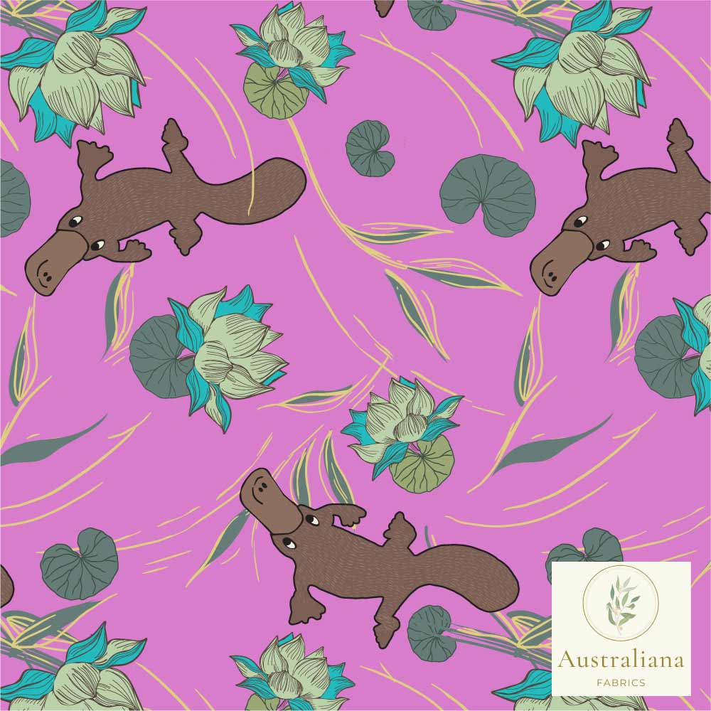 Australiana Fabrics Fabric 1 Metre / Premium woven cotton sateen 150gsm Platypus Fabric Purple