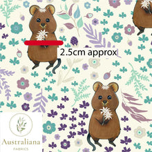 Load image into Gallery viewer, Australiana Fabrics Fabric 1 Metre / Premium Woven Cotton Sateen 150gsm Sweet Quokka
