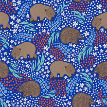 将图片加载到图库查看器，Australiana Fabrics Fabric 1 Metre / Premium woven cotton sateen 150gsm Wombat &amp; Echidna Blue
