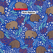 Load image into Gallery viewer, Australiana Fabrics Fabric 1 Metre / Premium woven cotton sateen 150gsm Wombat &amp; Echidna Blue
