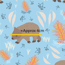 Load image into Gallery viewer, Australiana Fabrics Fabric 1 Metre / Premium woven cotton sateen 150gsm Wombat Walt Fabric Blue
