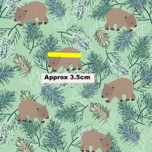 Load image into Gallery viewer, Australiana Fabrics Fabric 1 Metre / Premium woven cotton sateen 150gsm Wombat Wanderings Green
