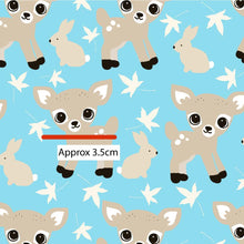 Load image into Gallery viewer, Australiana Fabrics Fabric 1 Metre / Premium woven cotton sateen 150gsm Woodlands Baby Deer Blue
