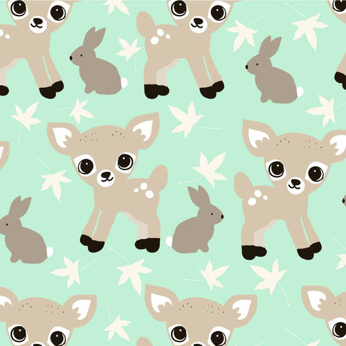 Australiana Fabrics Fabric 1 Metre / Premium woven cotton sateen 150gsm Woodlands Baby Deer Green
