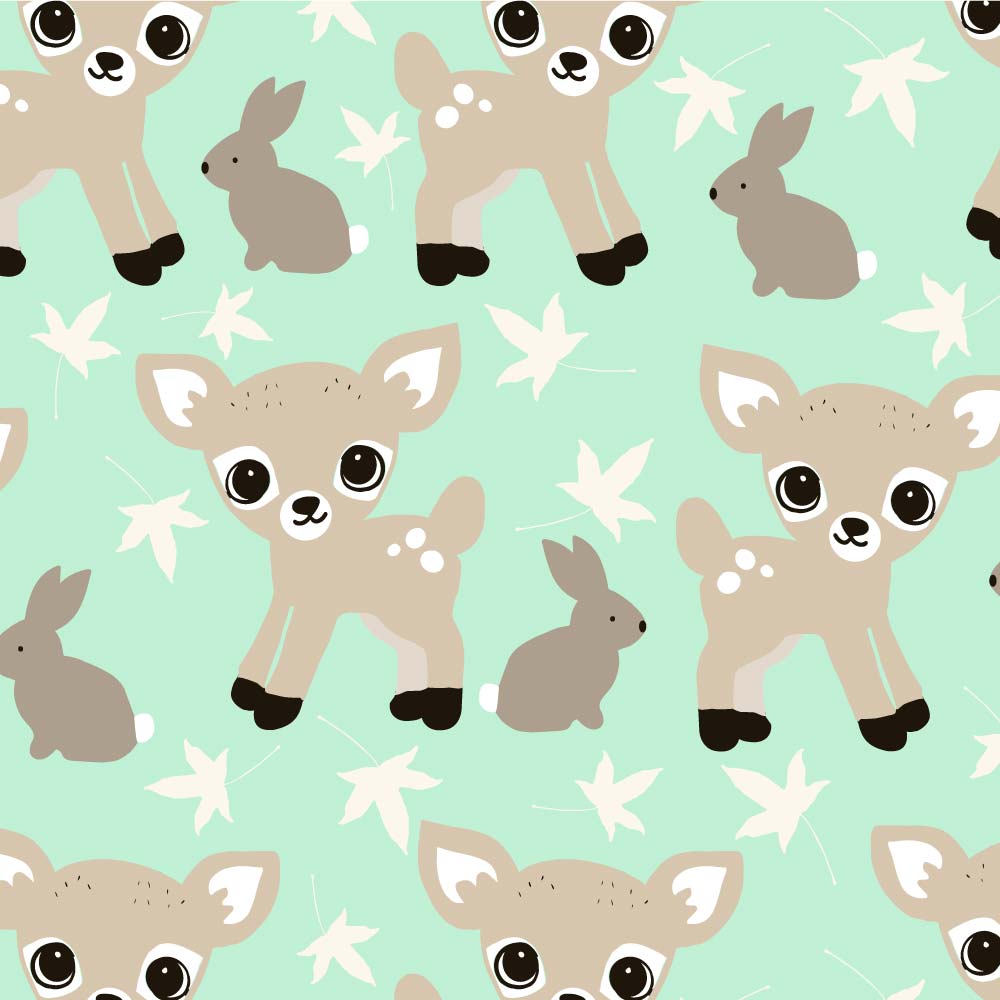 Australiana Fabrics Fabric 1 Metre / Premium woven cotton sateen 150gsm Woodlands Baby Deer Green