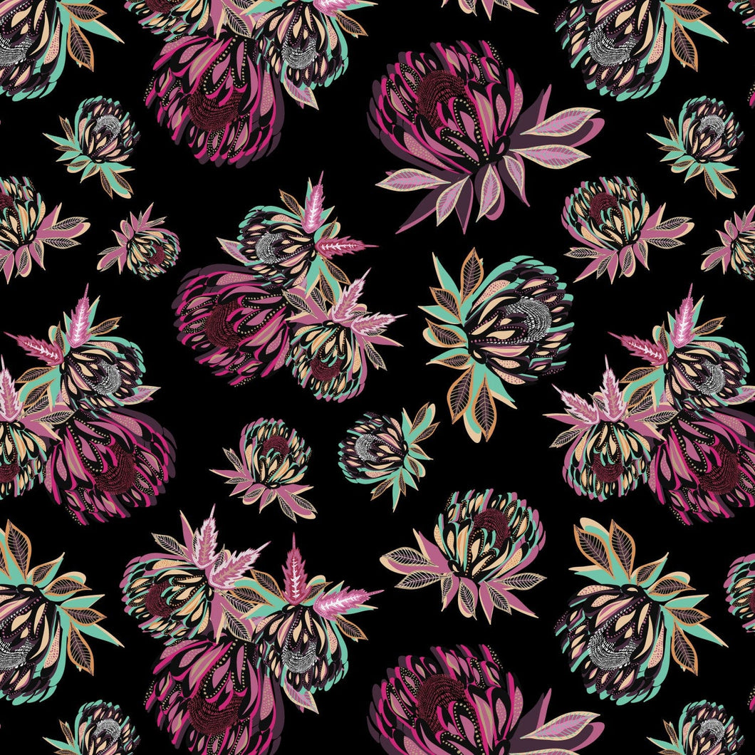 Australiana Fabrics Fabric 1 metre Proteas on Black
