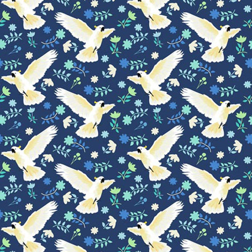 Australiana Fabrics Fabric 1 metre Soaring Cockatoo fabric  ~ Dark Blue