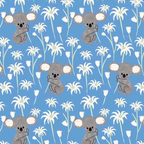 Australiana Fabrics Fabric 1 metre Sweet Koala & Flower Fabric - Blue