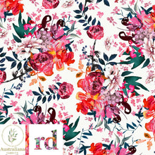 Load image into Gallery viewer, Australiana Fabrics Fabric 1 metre / White / Cotton Sateen Bed of Roses by Rathenart
