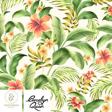 将图片加载到图库查看器，Australiana Fabrics Fabric 100% Linen 220gsm / Length 1 Metre (Cut Continuous) / Tropical Vibes on White Tropical Floral Vibes Linen &amp; Canvas Upholstery by Carolyn Quan

