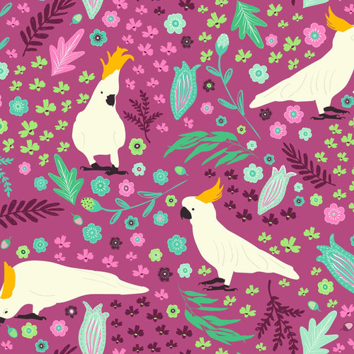 Australiana Fabrics Fabric 50cm Cockatoo Folk Story Lilac