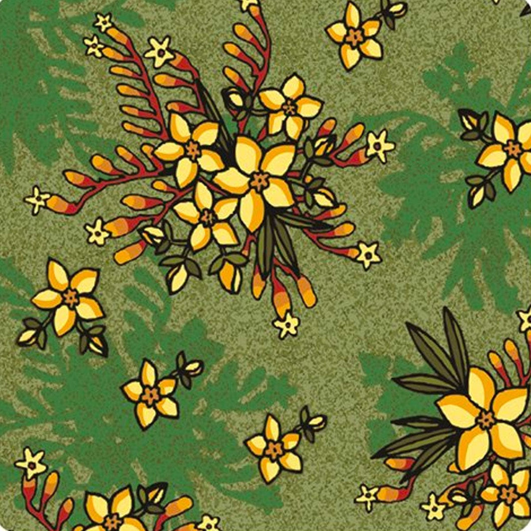 Australiana Fabrics Fabric 50cm Kangaroo Paw & Guinea Flower Fabric ~ Green
