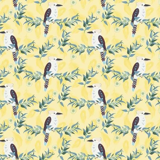 Australiana Fabrics Fabric 50cm Kookaburra line up Fabric Yellow