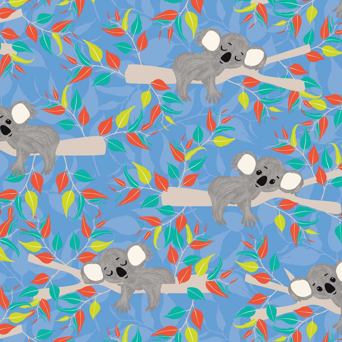Australiana Fabrics Fabric 50cm Sleeping Koala Fabric on Blue