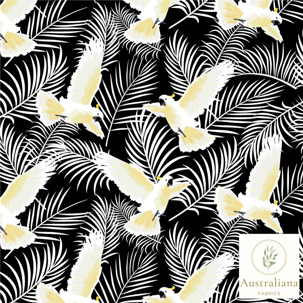 Australiana Fabrics Fabric 50cm Tropical Cockatoo fabric Black