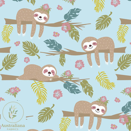Australiana Fabrics Fabric 50cm / Woven Cotton 150gsm Sleeping Sloths on Blue RETIRED