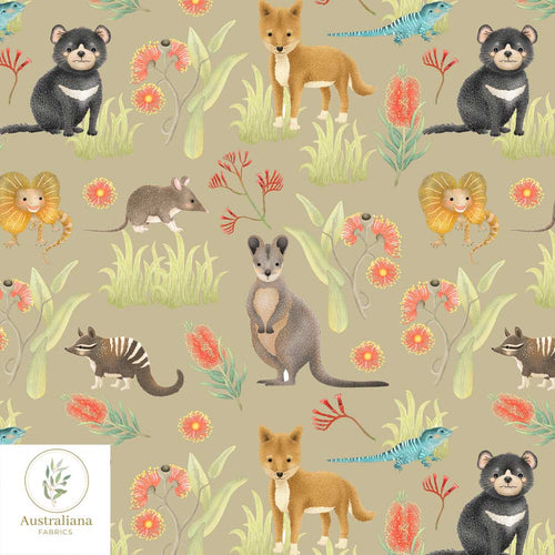 Australiana Fabrics Fabric Aussie Outback Animals - Earth, 50cm x 140cm