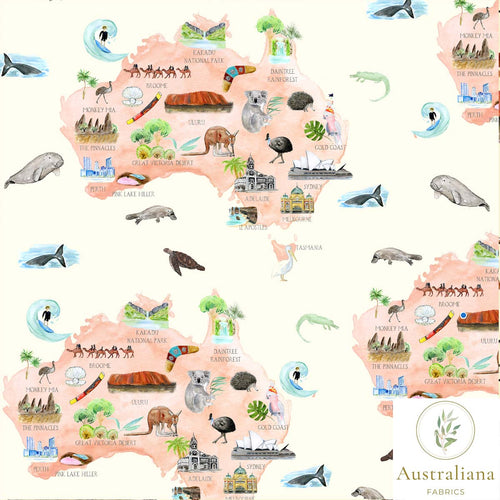 Australiana Fabrics Fabric Australian Map Fabric ~ Remnant 145cm x 112cm