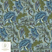 将图片加载到图库查看器，Australiana Fabrics Fabric Blue Art Nouveau Floral Blooms
