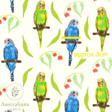 将图片加载到图库查看器，Australiana Fabrics Fabric Budgerigars on Cream, 50cm x 140cm
