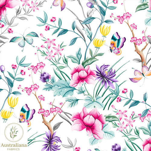 Australiana Fabrics Fabric Chinoiserie botanical floral white