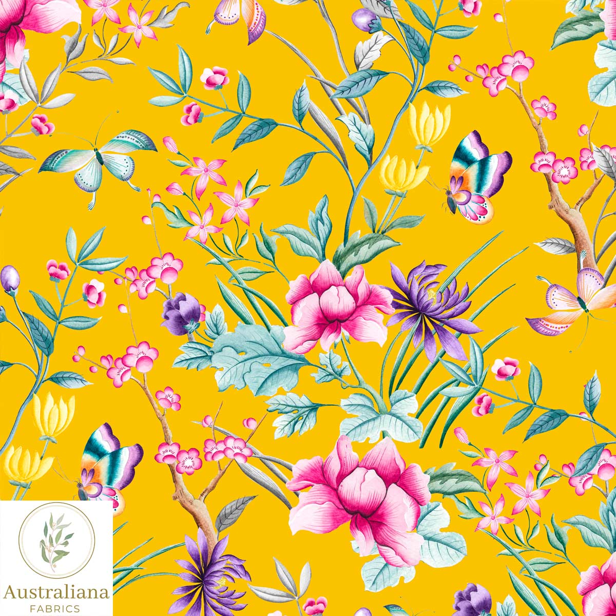 Chinoiserie floral yellow Australiana Fabrics